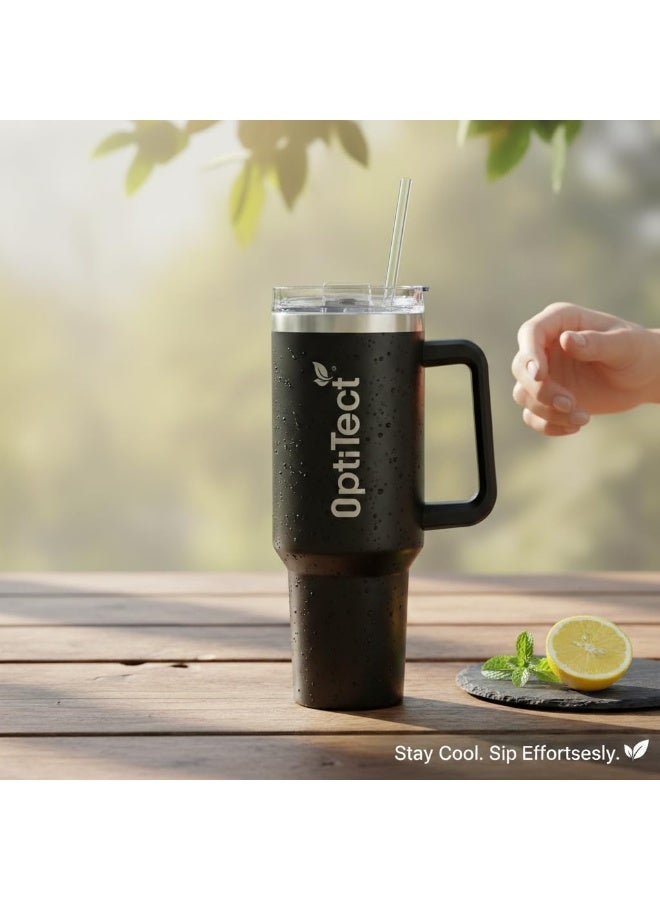 OptiTect Stainless Steel Insulated Tumbler with Handle & Straw, BPA-Free & Lead-Free, Reusable Travel Cup - Image 2